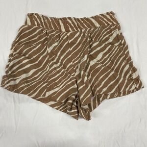 A New Day Brown Zebra Print Linen Blend Elastic Waist Shorts Womens Medium
